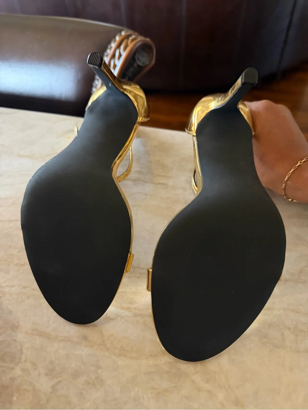 Madden Girl Shiny Gold Ankle-Strap Heels